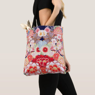 PINK RED WHITE FLOWERS Peony, Rozen Japanse Floral Tote Bag