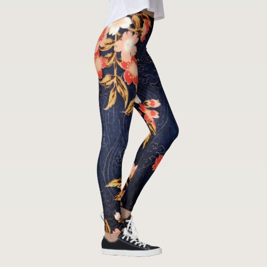 PINK RED WHITE SPRING FLOWERS DEEP BLUE FLORAL LEGGINGS (Rechts)