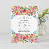 Pink Red Yellow Floral Elegant Waterverf Weddensch Save The Date (Staand voorkant)