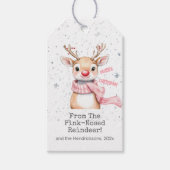 Pink Reindeer Christmas Cadeaulabel (Voorkant)