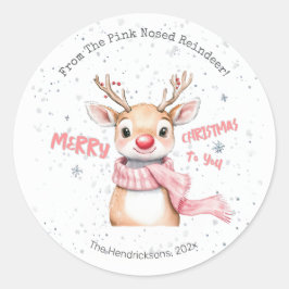 Pink Reindeer Christmas Ronde Sticker