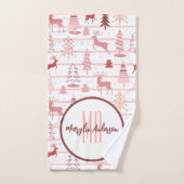 PINK REINDEER & CHRISTMAS TREES CUSTOM MONOGRAM BAD HANDDOEK (Handdoek)