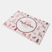 PINK REINDEER & CHRISTMAS TREES CUSTOM MONOGRAM DEURMAT (Schuin)