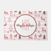 PINK REINDEER & CHRISTMAS TREES CUSTOM MONOGRAM DEURMAT (Voorkant)