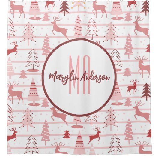 PINK REINDEER & CHRISTMAS TREES CUSTOM MONOGRAM DOUCHEGORDIJN (Voorkant)