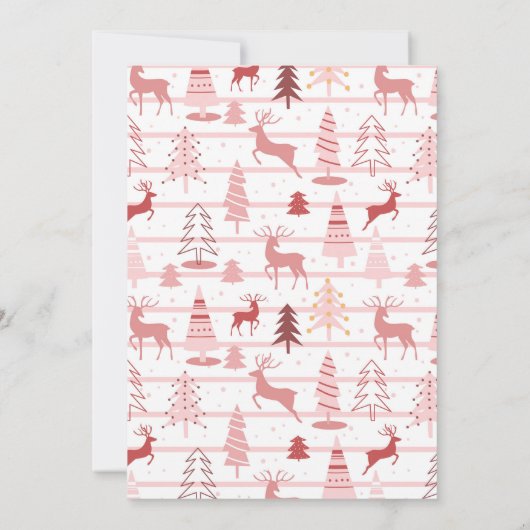 PINK REINDEER & CHRISTMAS TREES CUSTOM MONOGRAM KAART (Achterkant)