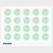 Pink Reindeer Green Gingham Ronde Sticker (Vel)