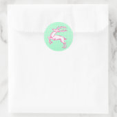 Pink Reindeer Green Gingham Ronde Sticker (Tas)