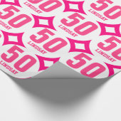 PINK Retro 50th Birthday Custom Name D02 Cadeaupapier (Hoek)
