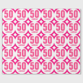 PINK Retro 50th Birthday Custom Name D02 Cadeaupapier (Vlak)