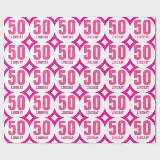 PINK Retro 50th Birthday Custom Name D02 Cadeaupapier (Vlak)