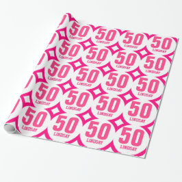 PINK Retro 50th Birthday Custom Name D02 Cadeaupapier