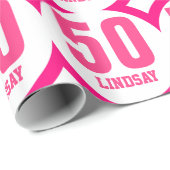 PINK Retro 50th Birthday Custom Name D02 Cadeaupapier (Rol Hoek)