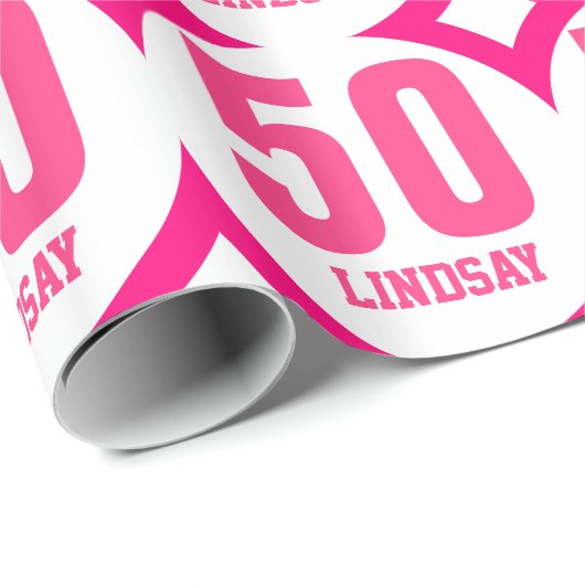 PINK Retro 50th Birthday Custom Name D02 Cadeaupapier (Rol Hoek)
