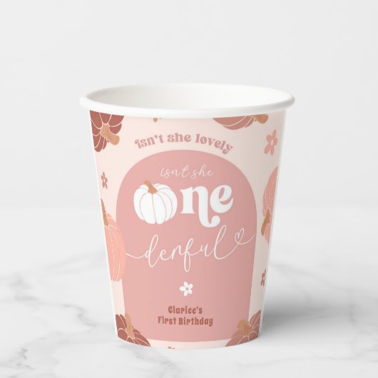Pink Retro Boho Pumpkin 1st Birthday Paper Cup Papieren Bekers (Voorkant)