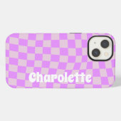 Pink retro checker pattern Case-Mate iPhone case Hoesje (Achterkant horizontaal)