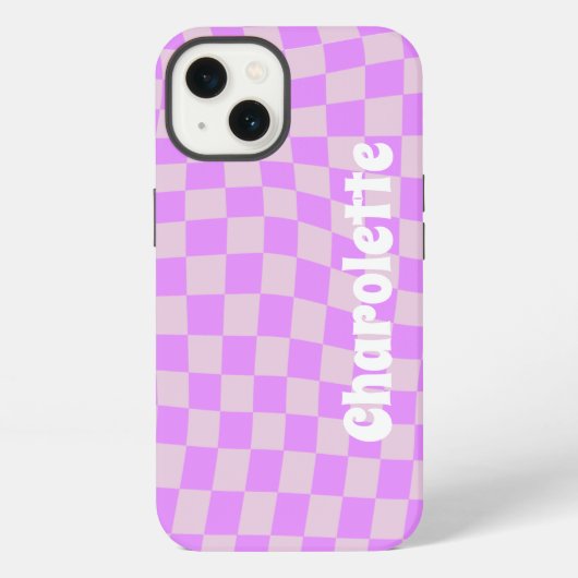 Pink retro checker pattern Case-Mate iPhone case Hoesje (Achterkant)