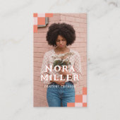 Pink Retro Checkered Pattern Content Creator Photo Visitekaartje (Voorkant)