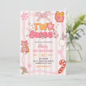 Pink Retro Christmas Winter Two Sweet Birthday Kaart (Staand voorkant)