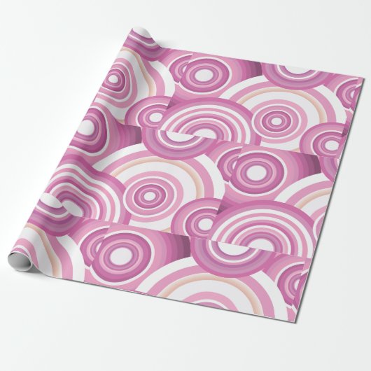 Pink Retro Circles Pattern Cadeaupapier (Uitgerold)