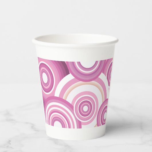 Pink Retro Circles Pattern Papieren Bekers (Voorkant)