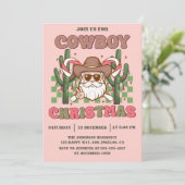 Pink Retro Cowboy Christmas Party Kaart (Staand voorkant)