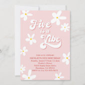 Pink Retro Daisy Five is een vibe verjaardag Kaart (Voorkant)