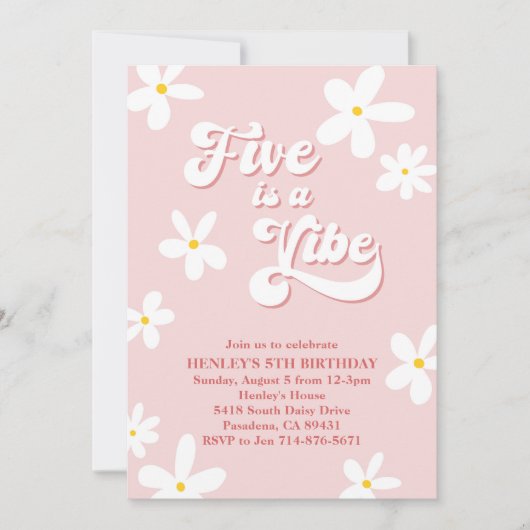 Pink Retro Daisy Five is een vibe verjaardag Kaart (Voorkant)