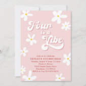 Pink Retro Daisy Four is een vibe verjaardag Kaart (Voorkant)