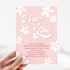 Pink Retro Daisy Four is een vibe verjaardag Kaart