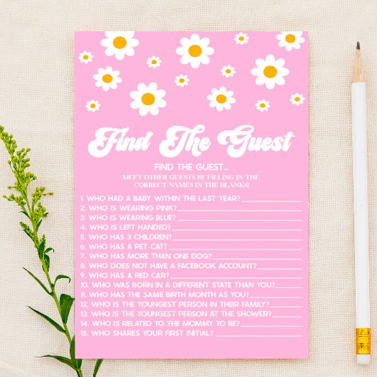Pink Retro Daisy Vind het Gast Baby shower spel Briefpapier