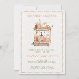 Pink retro drinks cart cocktail party invitation bedankkaart