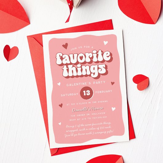Pink Retro Favorite Things Galentine’s Day Party Kaart