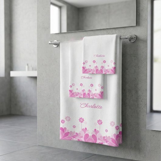 Pink Retro Floral Bloom Bath Towel Set Bad Handdoek