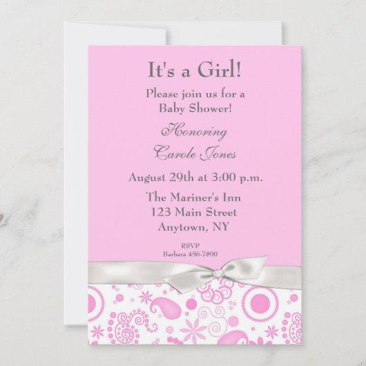 Pink Retro Floral Invitation Kaart (Voorkant)