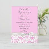 Pink Retro Floral Invitation Kaart (Staand voorkant)
