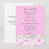 Pink Retro Floral Invitation Kaart (Voorkant / Achterkant)