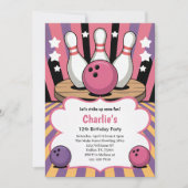 Pink Retro Girls Bowling Birthday Party Kaart (Voorkant)