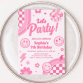 Pink Retro Groovy Birthday Party Kaart