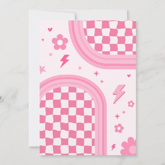 Pink Retro Groovy Birthday Party Kaart (Achterkant)