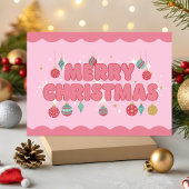 Pink Retro Groovy Merry Christmas Feestdagen Kaart