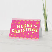 Pink Retro Groovy Merry Christmas Folie Feestdagenkaart (Voorkant)