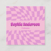 Pink Retro Groovy Wavy Checkered with QR Code      Vierkante Visitekaartje (Voorkant)