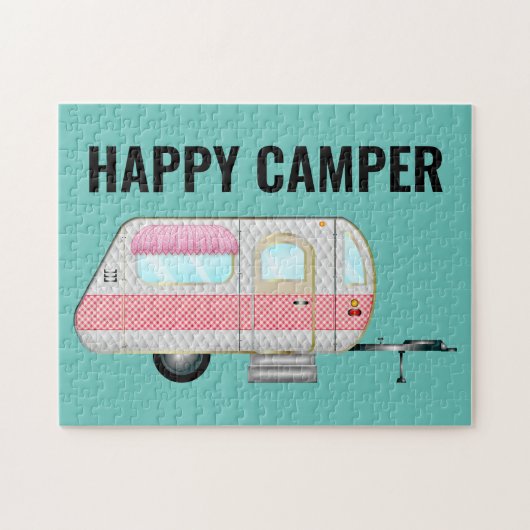 PINK RETRO HAPPY CAMPER JIGSAW PUZZLE LEGPUZZEL (Horizontaal)