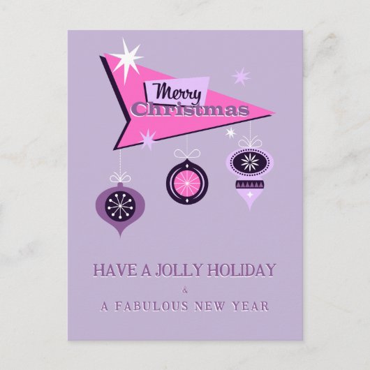 Pink Retro Merry Christmas Billboard Greeting Card Feestdagenkaart (Voorkant)