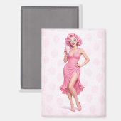 Pink Retro Milkshake Pin-Up Girl Strawberry Magnet (Voorkant / Achterkant)