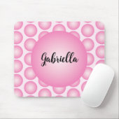 Pink Retro Polka Dot Monogram Script Name Muismat (Met muis)
