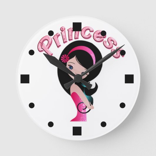 Pink Retro Princess Wall klok (Voorkant)