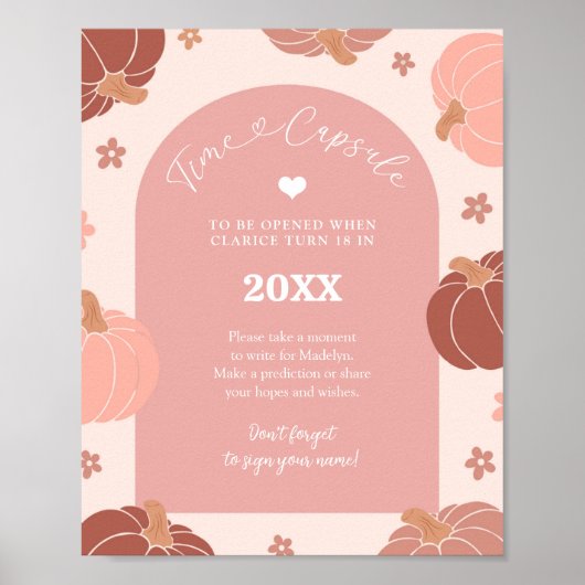 Pink Retro Pumpkin 1st Birthday Time Capsule Poster (Voorkant)