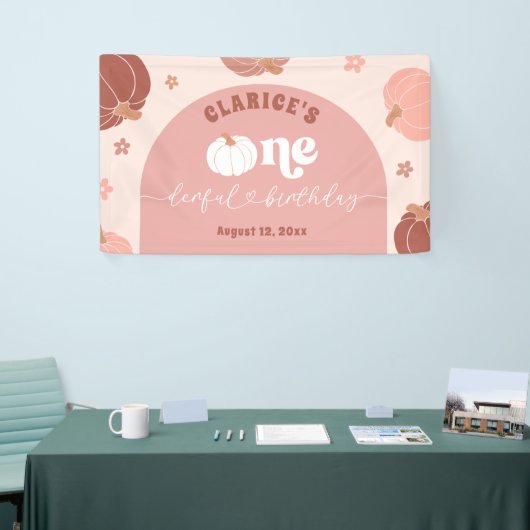 Pink Retro Pumpkin Birthday Large Banner (Beurs)